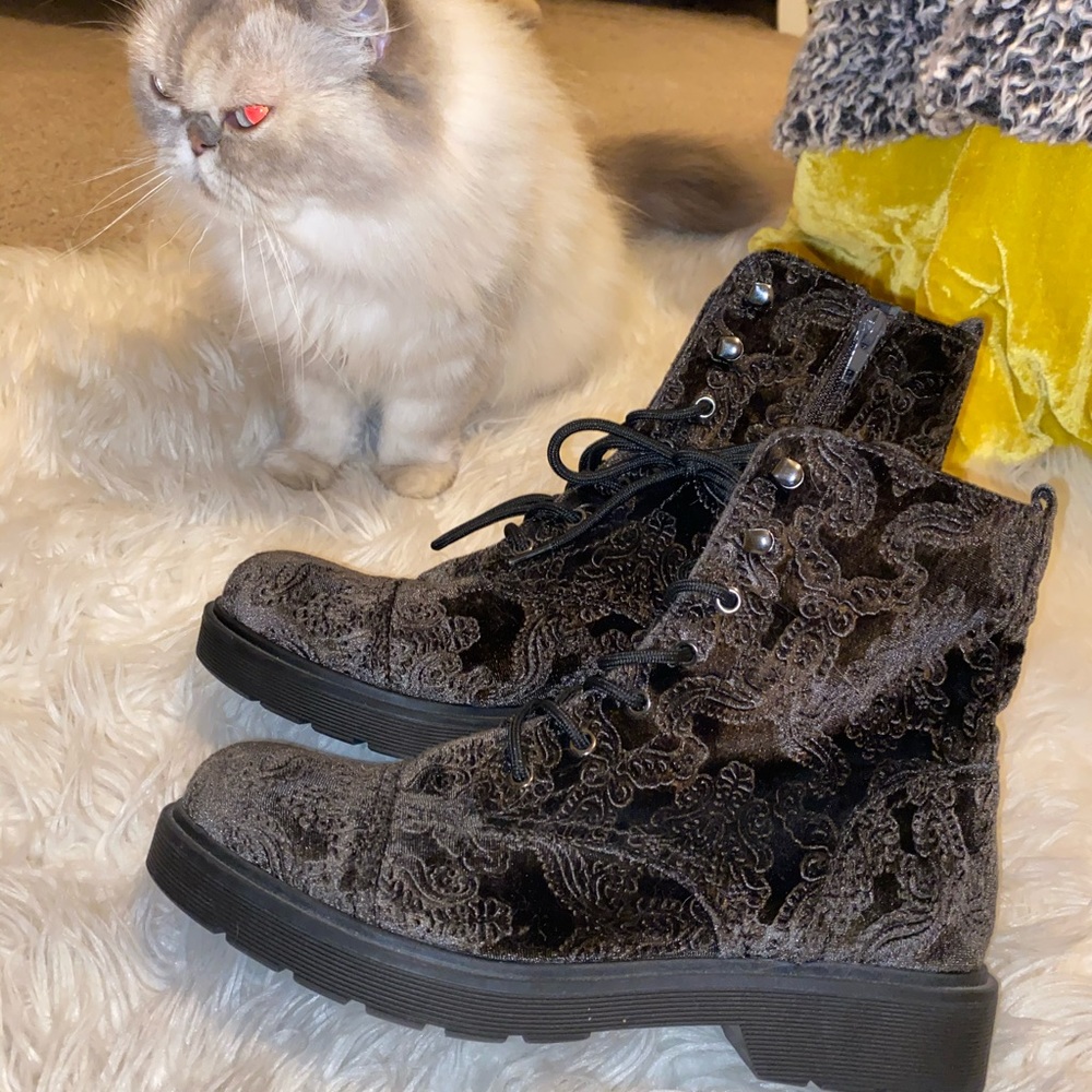 Velvet gray combat boots